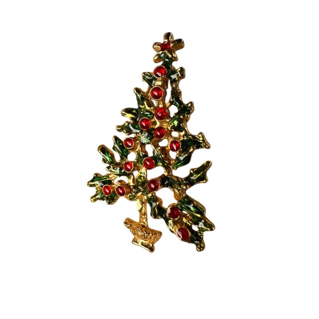 Mid 20th Century Vintage Holly Berry Christmas Tree Brooch For Sale - Image 5 of 5