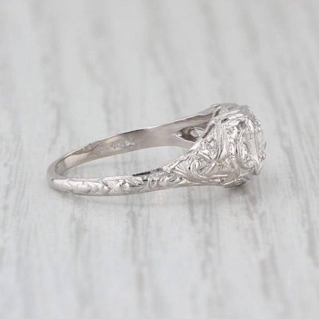 Early 20th Century Early 20th Century Art Deco Diamond Solitaire Ring 18k White Gold Filigree Size 7.5 For Sale - Image 5 of 8