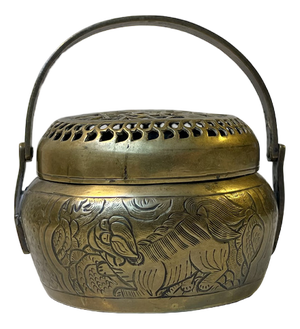 Antique Japanese Ceremonial Brass Incense Burner with Komainu Decoration, 1920s
