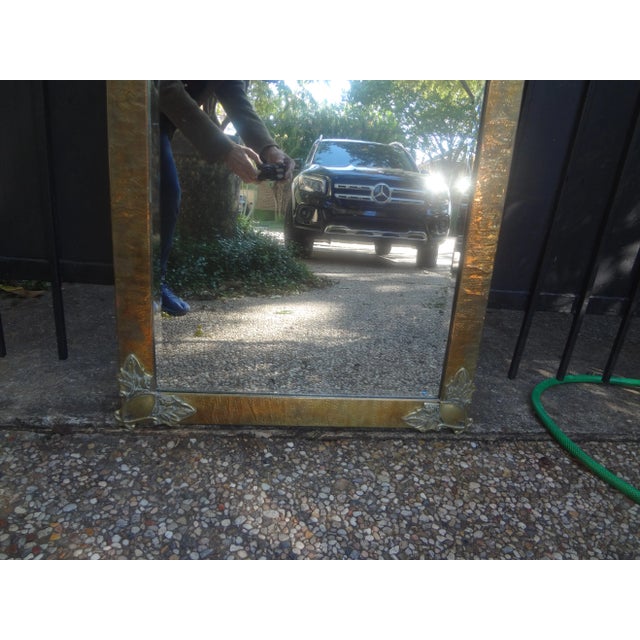 Metal Period French Art Nouveau Brass Beveled Mirror For Sale - Image 7 of 9