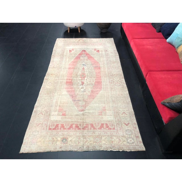 Boho Chic Vintage Distressed Faded Turkish Anatolian Dove Gray and Red Color Rug For Sale - Image 3 of 11