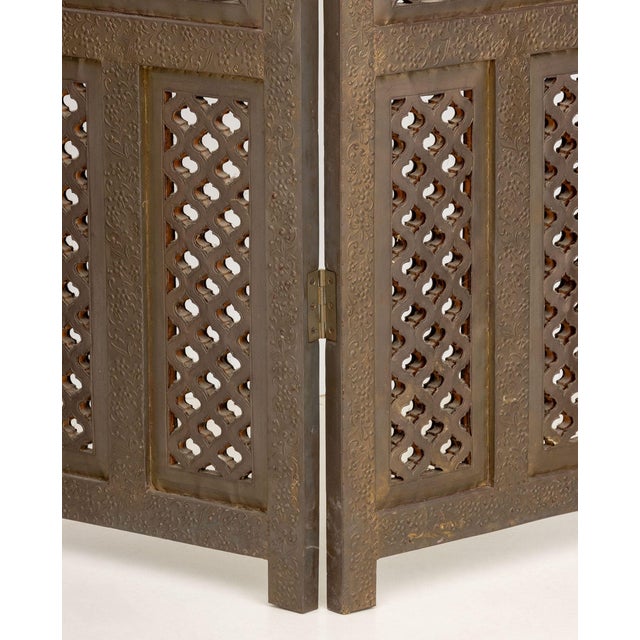 Syrian Palm Tree Motif Four Panel Brass Clad Screen For Sale In New York - Image 6 of 10