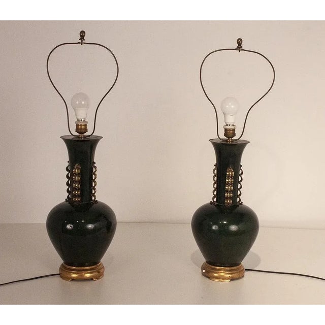 Large Italian Metal and Brass Table Lamps in the Style of Gio Ponti, Set of 2 For Sale - Image 13 of 15