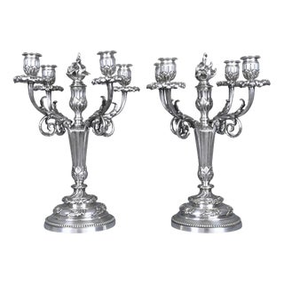 Late 19th Century Louis XVI Silvered Bronze Candelabra, Set of 2 For Sale