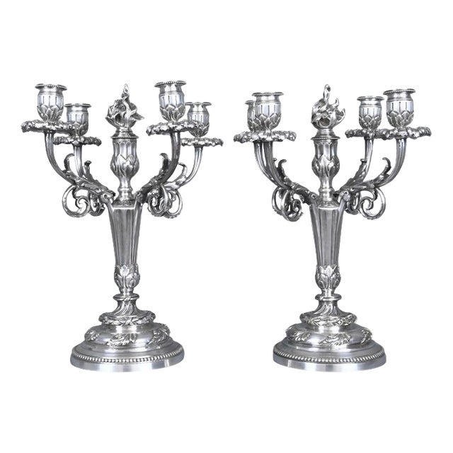 Late 19th Century Louis XVI Silvered Bronze Candelabra, Set of 2 For Sale