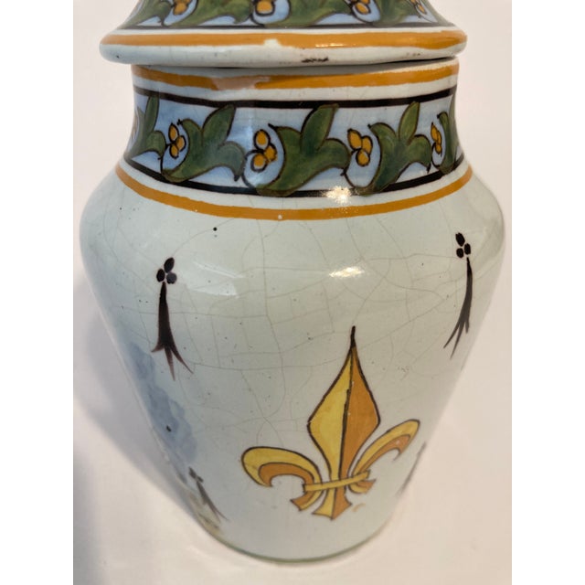 Antique French Faience Desvres Lidded Jar With Breton & Fluer De Lys For Sale - Image 9 of 10