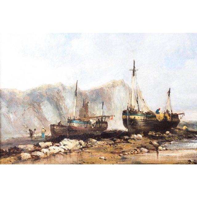 Fishing Boats, 19th-Century, Oil on Canvas, Framed, Set of 2 For Sale - Image 9 of 11