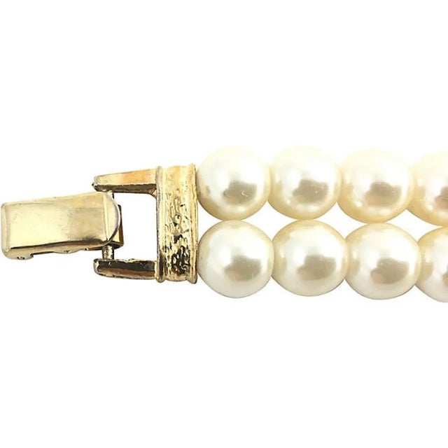 Faux Pearl Rhinestone Double Stand Bracelet For Sale - Image 9 of 11