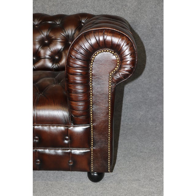 English Remington Brown Custom Made Leather Tufted Chesterfield Sofa 7ft For Sale - Image 10 of 11