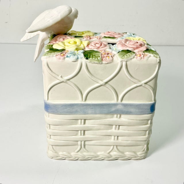 Shabby Chic 1990 Vintage Chippendale Boho Chic Fitz & Floyd Trompe L’Oeil Dove Tissue Box Cover For Sale - Image 3 of 16