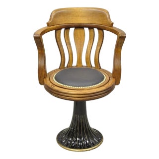 Antique Jb Van Sciver Oak Wood Swivel Ship Captains Courthouse Bankers Arm Chair For Sale