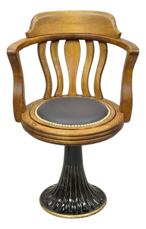 Antique Jb Van Sciver Oak Wood Swivel Ship Captains Courthouse Bankers Arm Chair