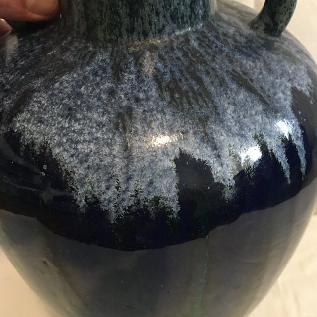 Blue and Green Mid Century Ceramic Drip Glaze Urn/ Vase With Handles For Sale - Image 10 of 12