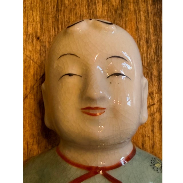 Ceramic Antique Republic Period Chinese Porcelain Ho Ho Boy Figure in Wucai Glaze 12” For Sale - Image 7 of 12