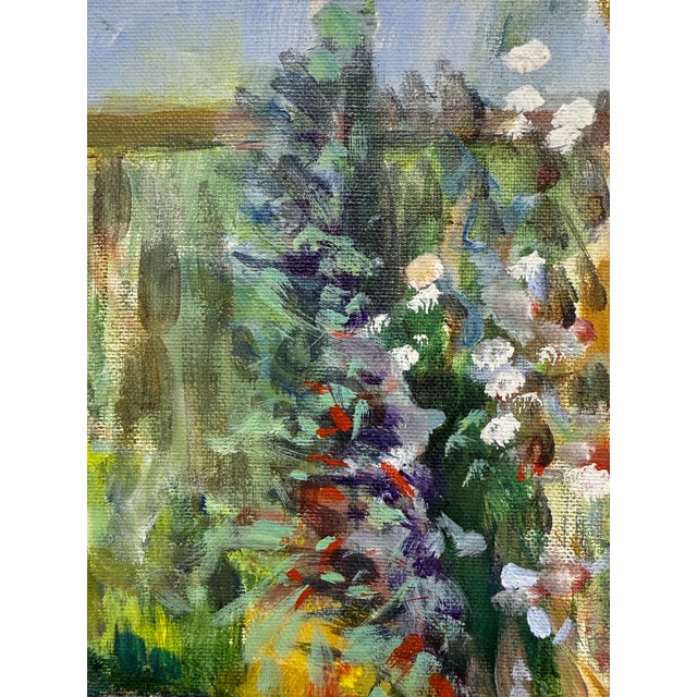 Chartreuse Garden Landscape + Fence Acrylic on Canvas, Unknown Artist. For Sale - Image 8 of 12