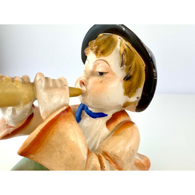 Cream 1950s Japanese Ceramic Boy Musician & Little Red Riding Hood Girl Figurines, a Pair For Sale - Image 8 of 14