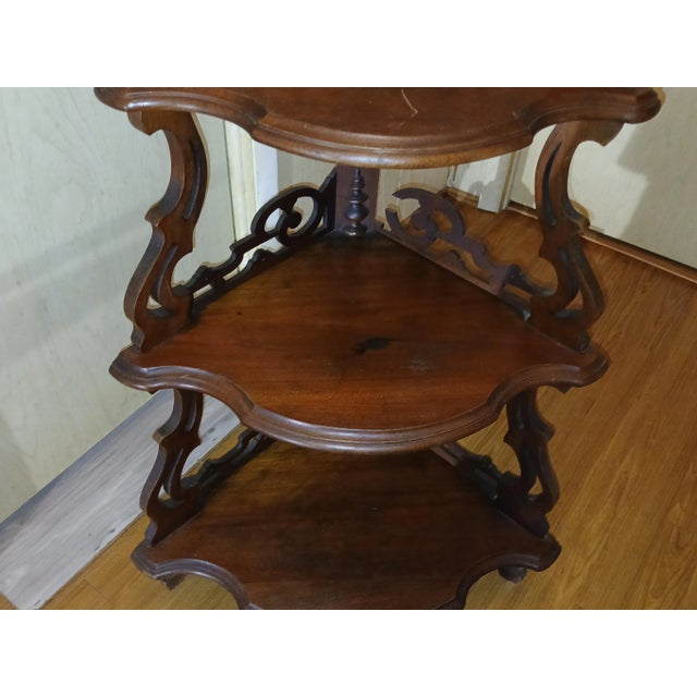 Late 19th Century Late 19th Century Victorian Walnut Ornate Five Tier Corner Etagere For Sale - Image 5 of 10