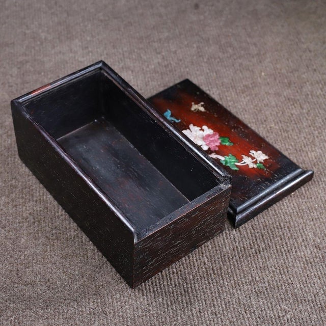 Chinese Huali Rosewood Sliding Box Inlaid With Mother-of-Pearl For Sale - Image 3 of 10