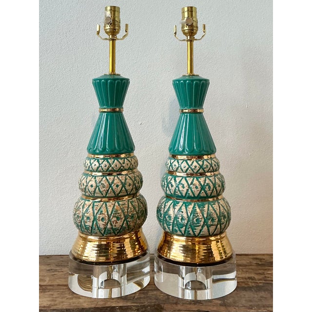 Late 20th Century Vintage MCM Glazed Ceramic Lamps - A Pair For Sale - Image 5 of 8