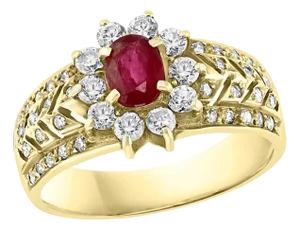 0.50 Carat Natural Ruby and Diamond 14 Karat Yellow Gold Ring
