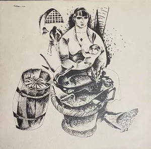 Boris Kellmann, Woman with Baby at the Market, Original Lithograph, 1922