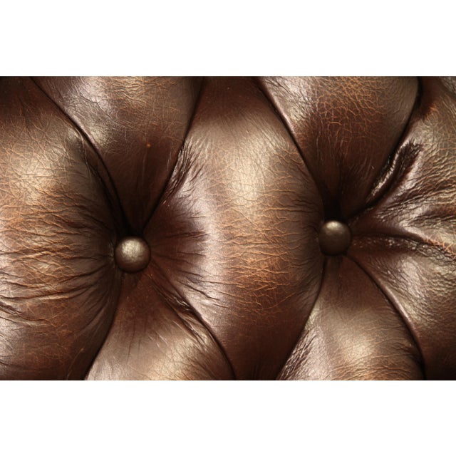Tufted Brown Leather Executive Swivel Chair With Brass Nailhead Trim and Casters For Sale - Image 9 of 17