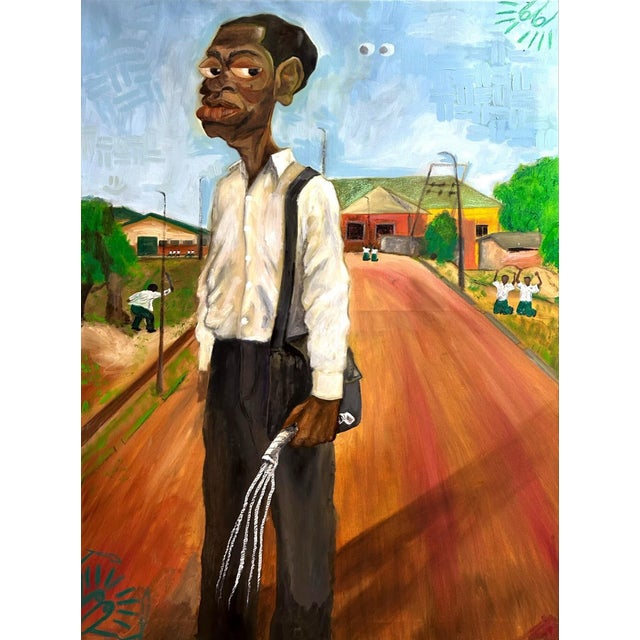 "Mr Ojo", Oil and Chalk Painting on Canvas by Seromo Okoro For Sale