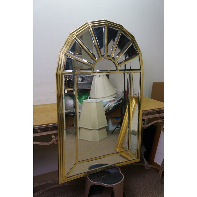 Mid Century Hollywood Regency Arched Brass Palladian Beveled Mirror 44" For Sale - Image 4 of 12