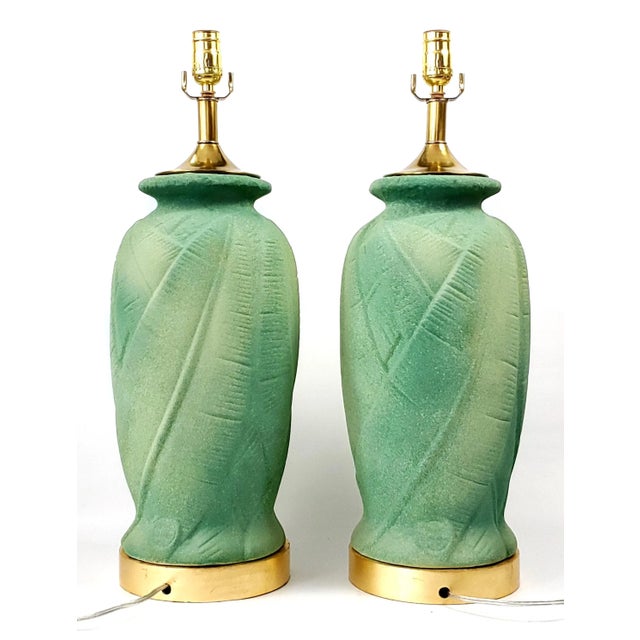 Lamp Pair Green Palm Tree Leaves For Sale In Miami - Image 6 of 12