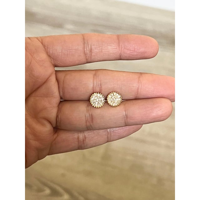 2020s 0.46 Carat Round Cluster Diamond Yellow Gold Earrings, A Pair For Sale - Image 5 of 5