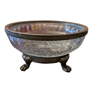 Antique Baccarat Style Crystal and Bronze Footed Bowl For Sale