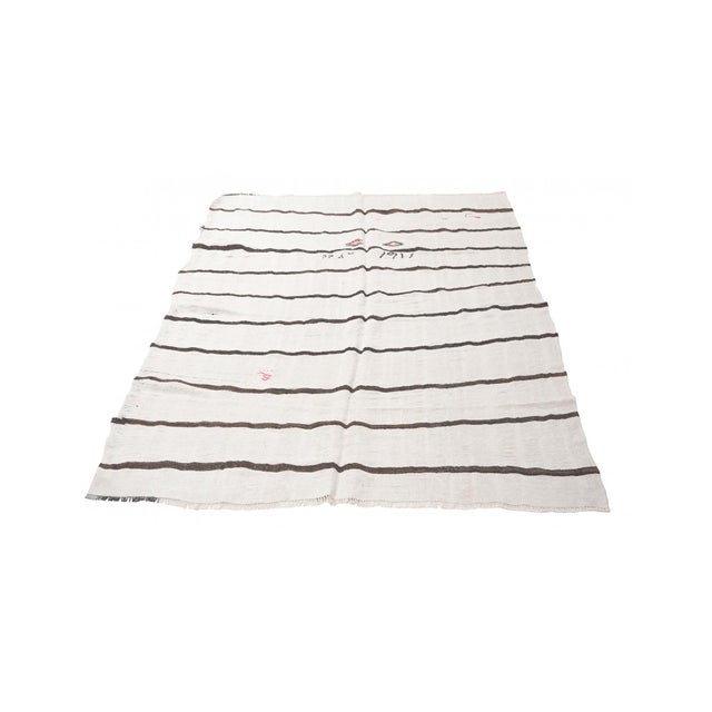 Mid-Century Modern Striped White Black Hemp Kilim - 6`7" X 9`0" For Sale - Image 3 of 6
