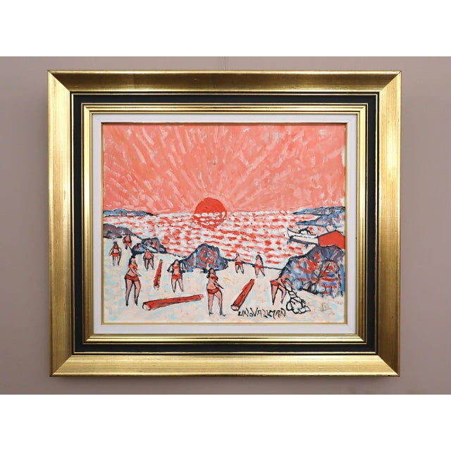 CORAL SUNSET Size: 21.7 x 24.8 inches (including frame) Oil on Canvas A vibrant and highly expressive mid century modern...