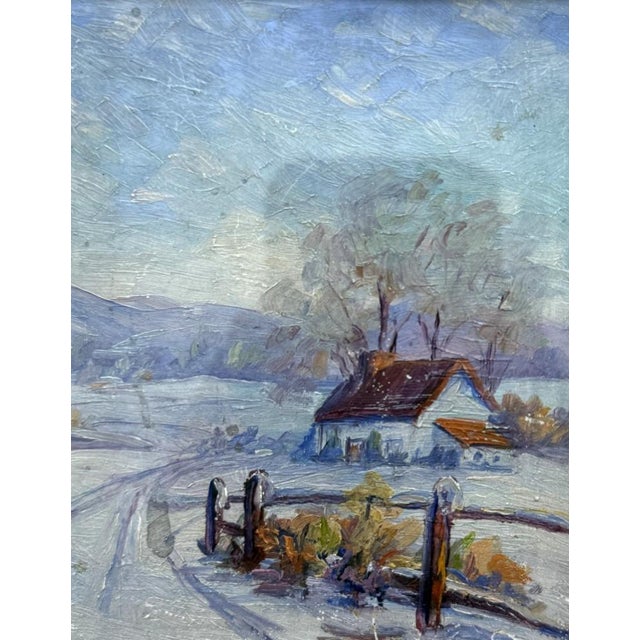 Early 20th Century Original Oil on Copper Painting of a Winter Farm For Sale In Raleigh - Image 6 of 8