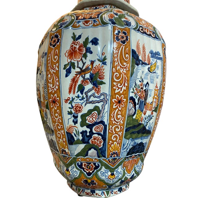 Delft polychrome ポット Antique Rare Delft Polychrome Hand-painted Lidded Vase