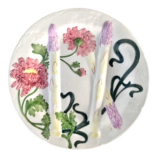 19th Century Majolica Asparagus and Chrysanthemum Plate For Sale