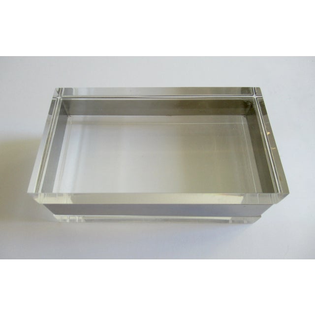 1970s C.1970's MCM Solid Lucite & Silver Trimmed Lidded Keepsake Box -Manner of Karl Springer For Sale - Image 5 of 13