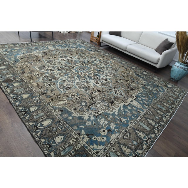 1970s Vintage Persian Handmade Wool Cotton Green Blue Area Rug For Sale - Image 11 of 11
