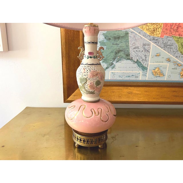 Pierced Porcelain Lotus Lamp & Shade For Sale - Image 10 of 15