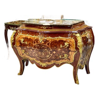 French Rococo Marble Top Dresser With Hand-Carved Wood Frame, Two Spacious Drawers & Hand-Gilded Gold Leaf Details For Sale
