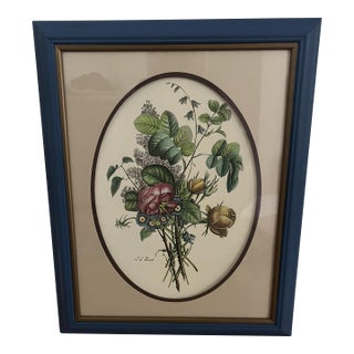 Vintage Floral Engraving Jl Prevost Pastel Roses, Hydrangeas and Foliage For Sale
