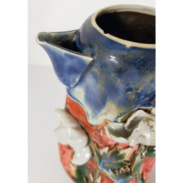 Red 19th Century Japanese Sumida Gawa Ban-Ni Pottery Pitcher With Flowers For Sale - Image 8 of 10