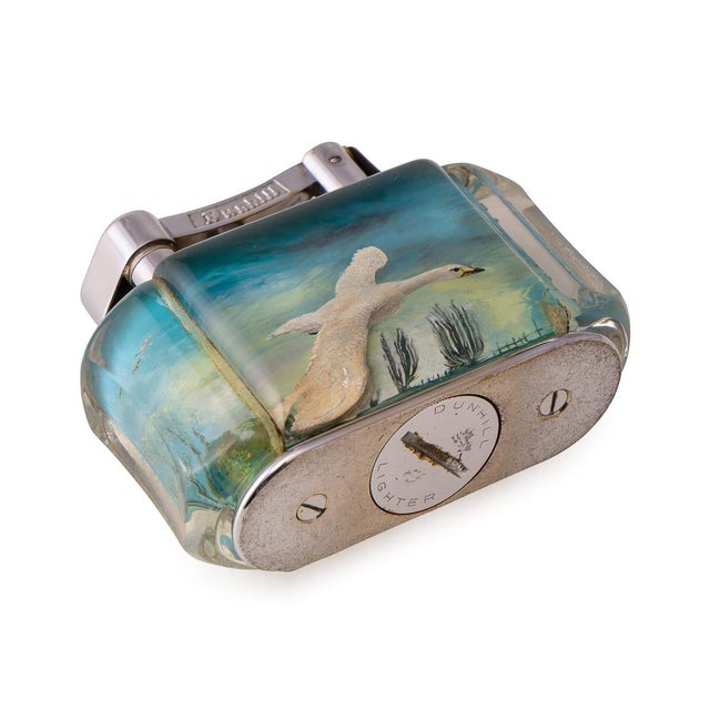 Silver Vintage Aquarium Birds in Flight Table Lighter from Dunhill, 1950 For Sale - Image 8 of 18