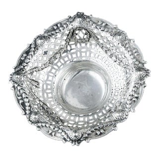 1900s Art Nouveau Sterling Silver Pierced Repoussé Candy Dish For Sale