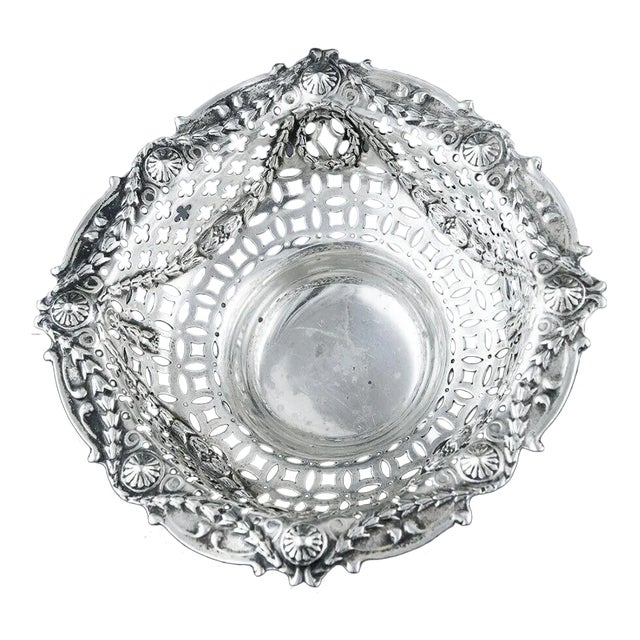1900s Art Nouveau Sterling Silver Pierced Repoussé Candy Dish For Sale