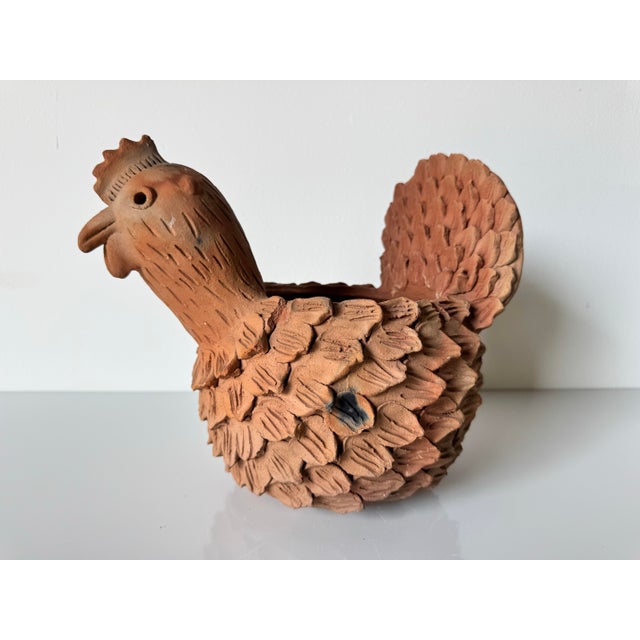 Vintage Hand-Crafted Clay Folk Art Chicken Planter Sculpture For Sale In Miami - Image 6 of 12