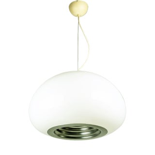 White Opaline Glass, Aluminum & Plastic Pendant by Achille & Pier Giacomo Castiglioni for Flos, 1960s For Sale