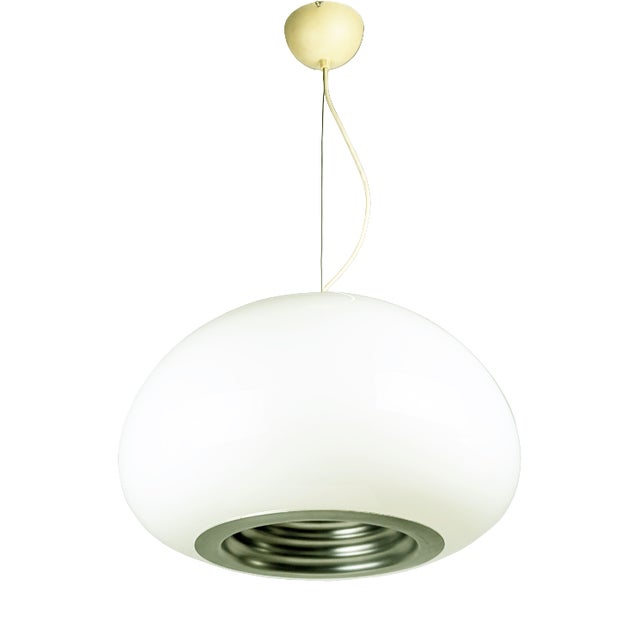 White Opaline Glass, Aluminum & Plastic Pendant by Achille & Pier Giacomo Castiglioni for Flos, 1960s For Sale