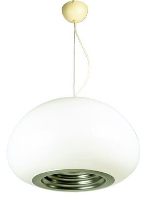 White Opaline Glass, Aluminum & Plastic Pendant by Achille & Pier Giacomo Castiglioni for Flos, 1960s