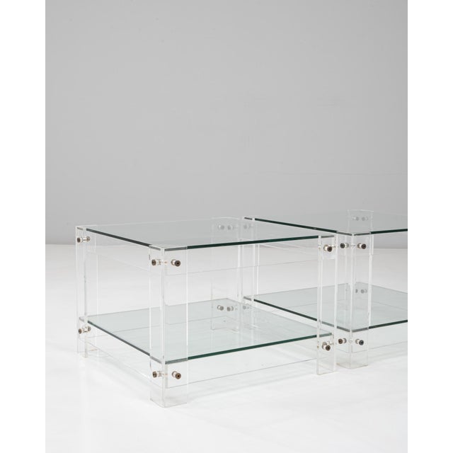 20th Century French Acrylic and Glass "Button Line" Side Tables - A Pair For Sale - Image 4 of 18